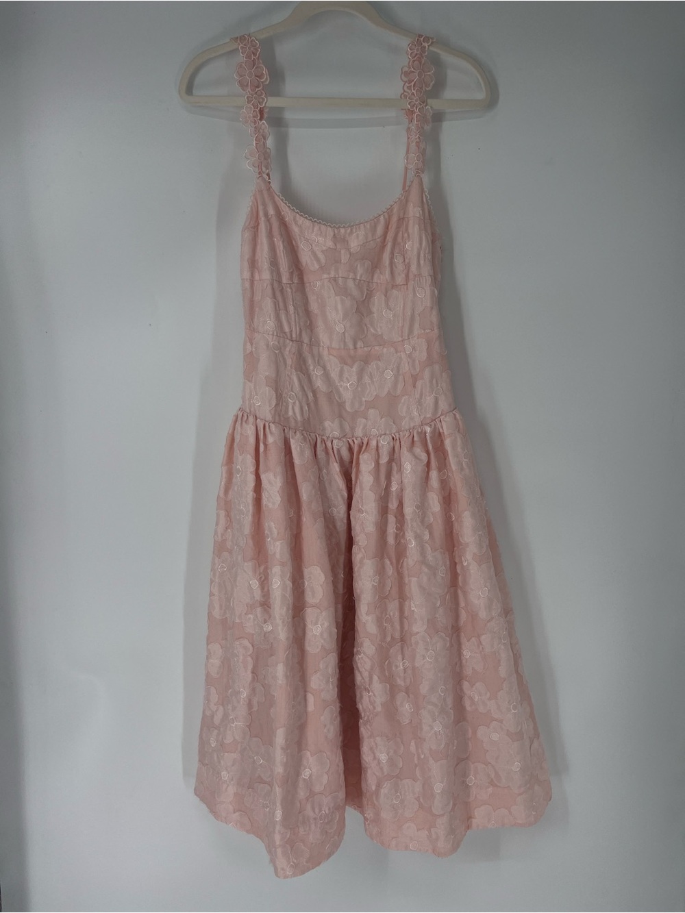 For Love & Lemons Light Pink Floral Embroidered Applique Sweetheart Midi Dress S